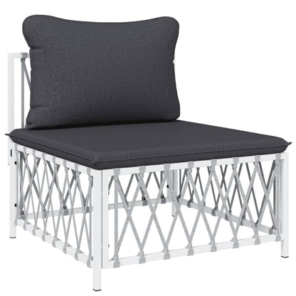 5-Delige Loungeset Met Kussens Staal Wit 2x hoek + midden + voetensteun + Tafel