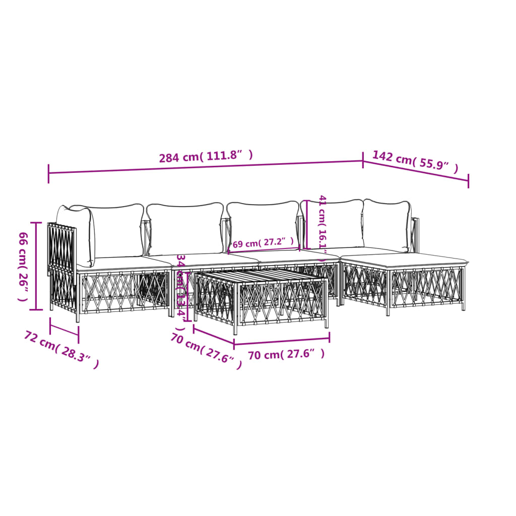 6-Delige Loungeset Met Kussens Staal 1