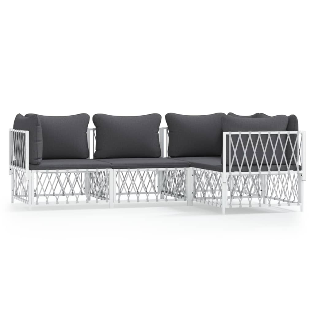 4-Delige Loungeset Met Kussens Staal Wit 3x hoek + midden