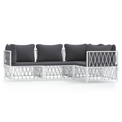 4-Delige Loungeset Met Kussens Staal Wit 3x hoek + midden
