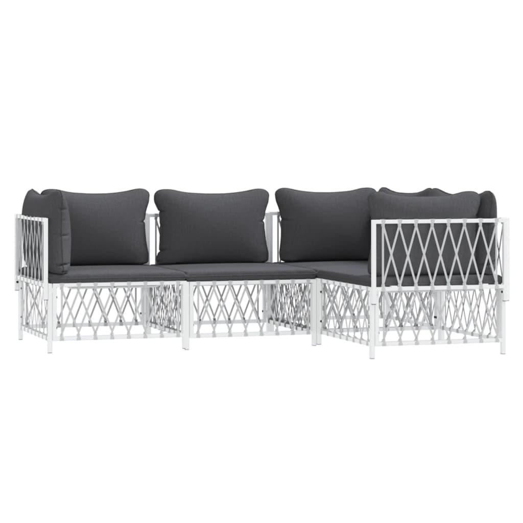 4-Delige Loungeset Met Kussens Staal Wit 3x hoek + midden