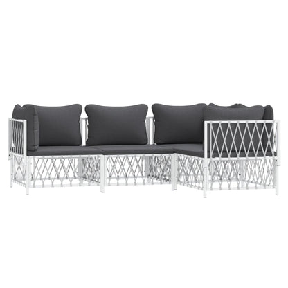 4-Delige Loungeset Met Kussens Staal Wit 3x hoek + midden