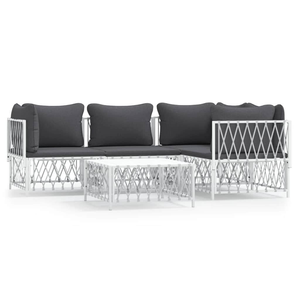 5-Delige Loungeset Met Kussens Staal Wit 3x hoek + midden + Tafel