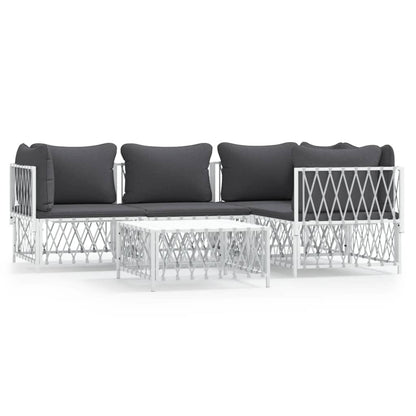 5-Delige Loungeset Met Kussens Staal Wit 3x hoek + midden + Tafel