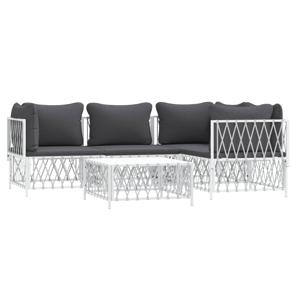 5-Delige Loungeset Met Kussens Staal Wit 3x hoek + midden + Tafel