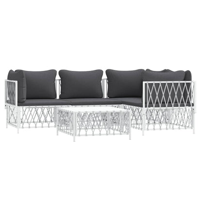 5-Delige Loungeset Met Kussens Staal Wit 3x hoek + midden + Tafel