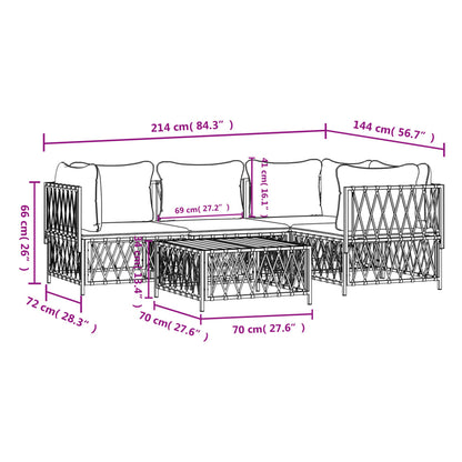 5-Delige Loungeset Met Kussens Staal Wit 3x hoek + midden + Tafel