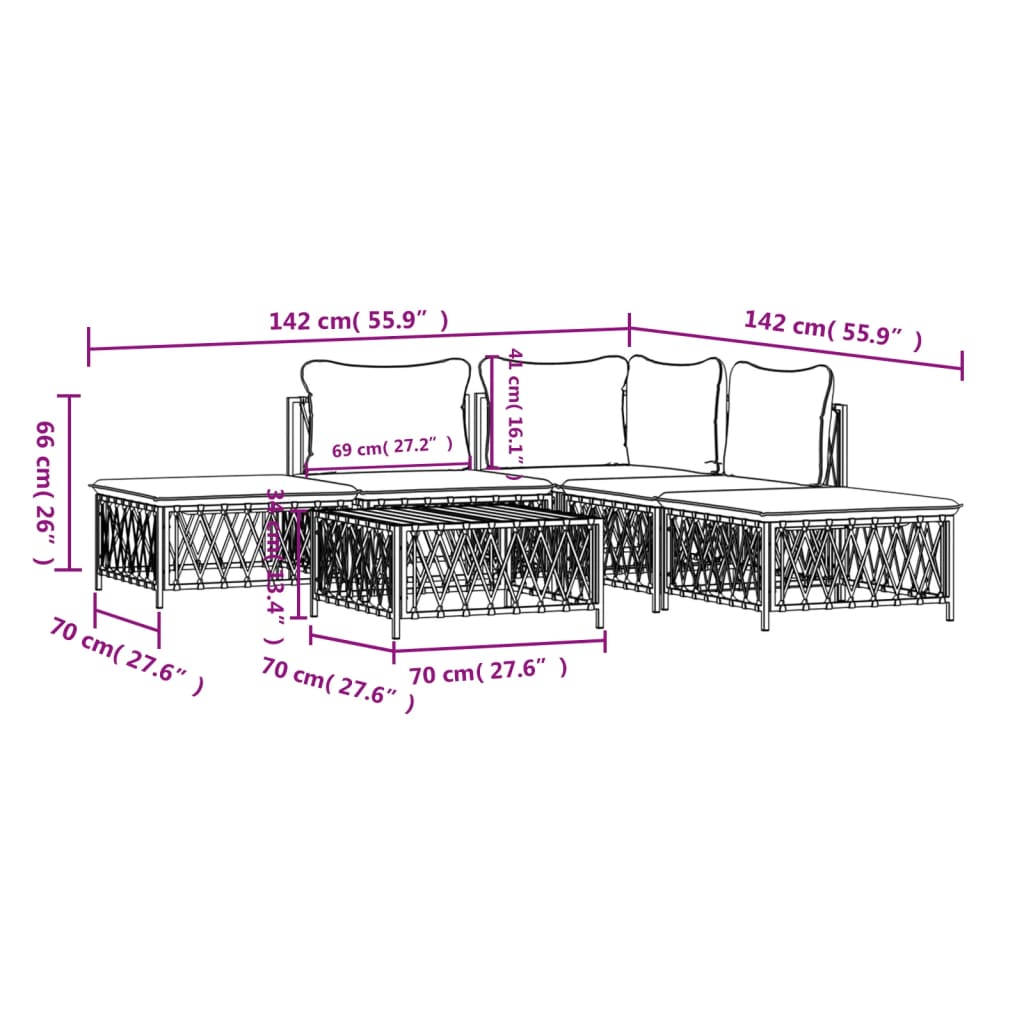 6-Delige Loungeset Met Kussens Staal 1