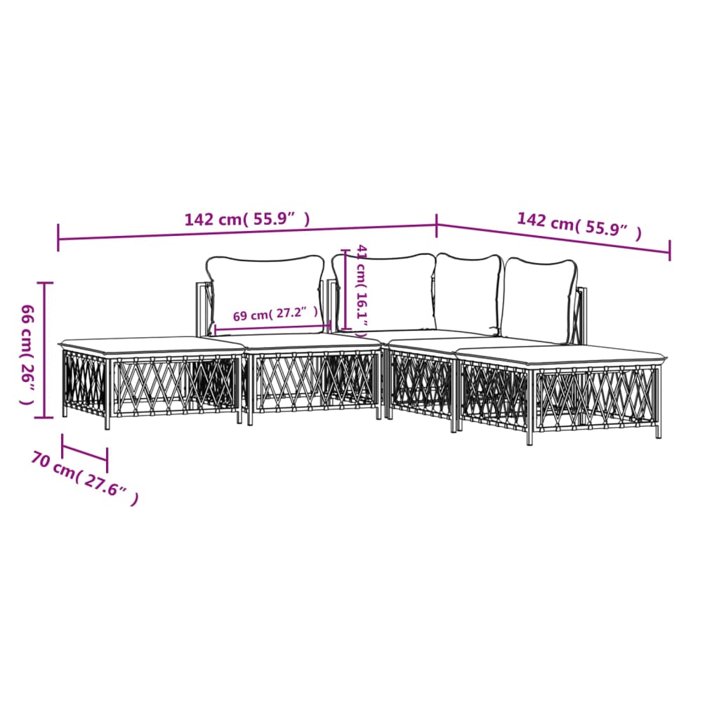 5-Delige Loungeset Met Kussens Staal 1