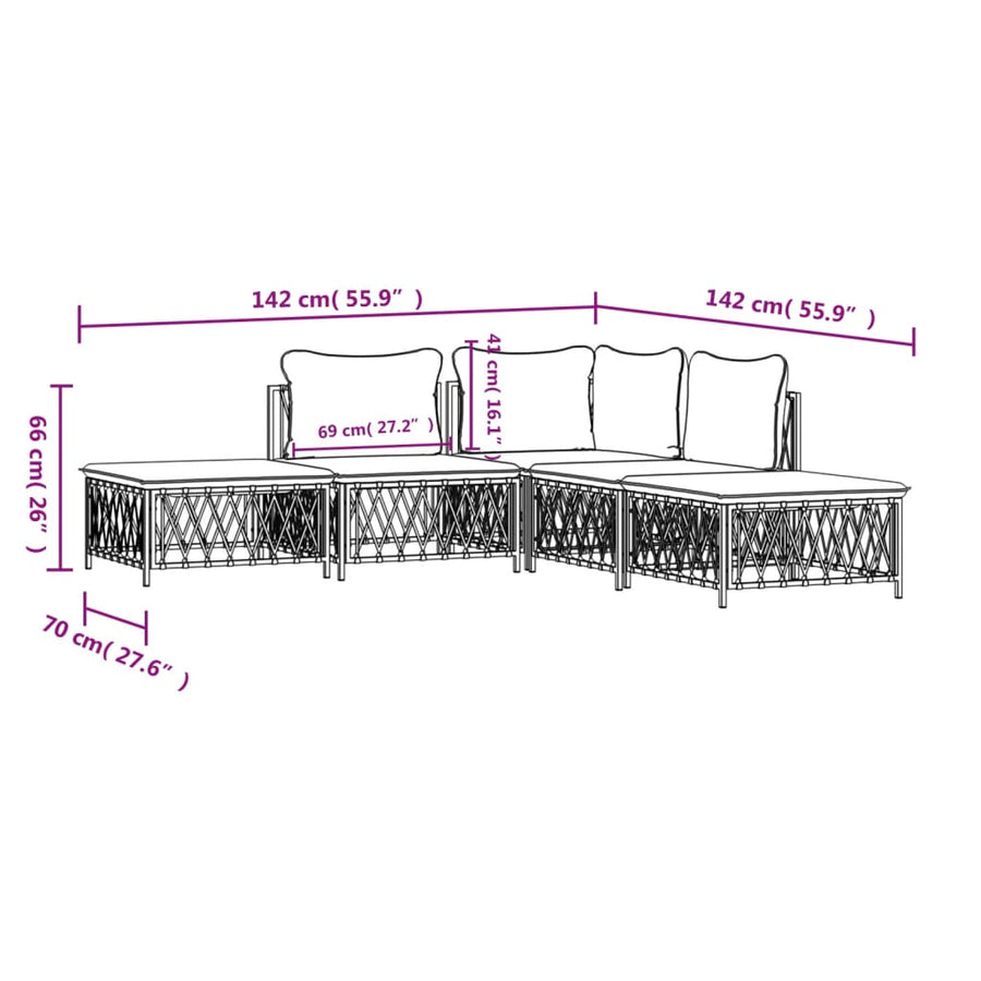 5-Delige Loungeset Met Kussens Staal Kleurig 1