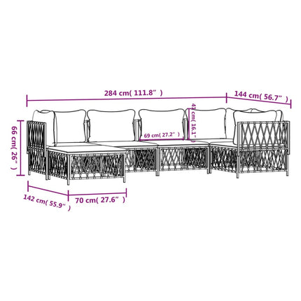 6-Delige Loungeset Met Kussens Staal Kleurig Antraciet 3x hoek + 2x midden + voetensteun