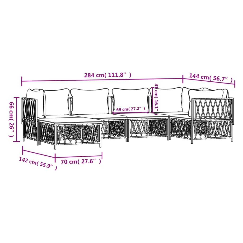 6-Delige Loungeset Met Kussens Staal Kleurig 1