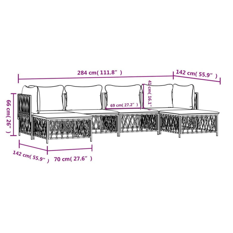 6-Delige Loungeset Met Kussens Staal Kleurig 1
