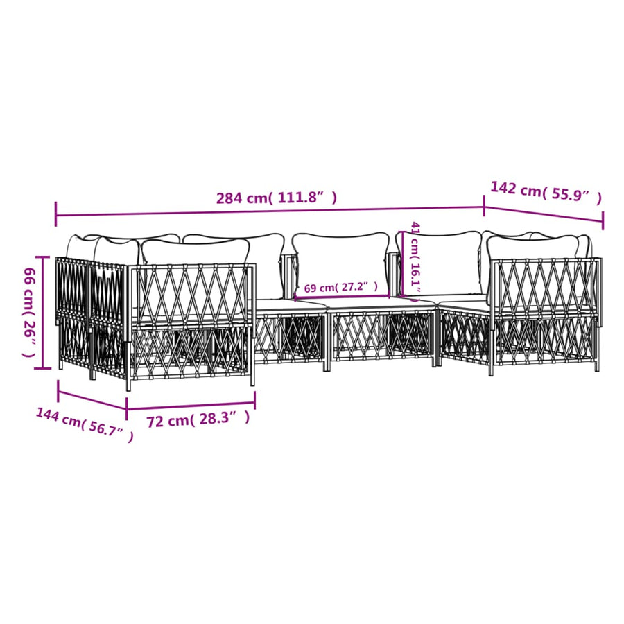 6-Delige Loungeset Met Kussens Staal Kleurig 1