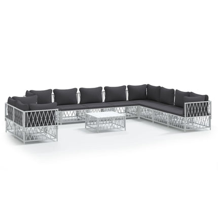 -Delige Loungeset Met Kussens Staal Wit