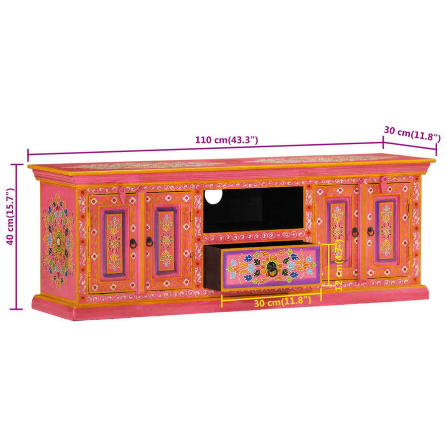 Tv-Meubel Massief Mangohout 110 x 30 x 40 cm Roze
