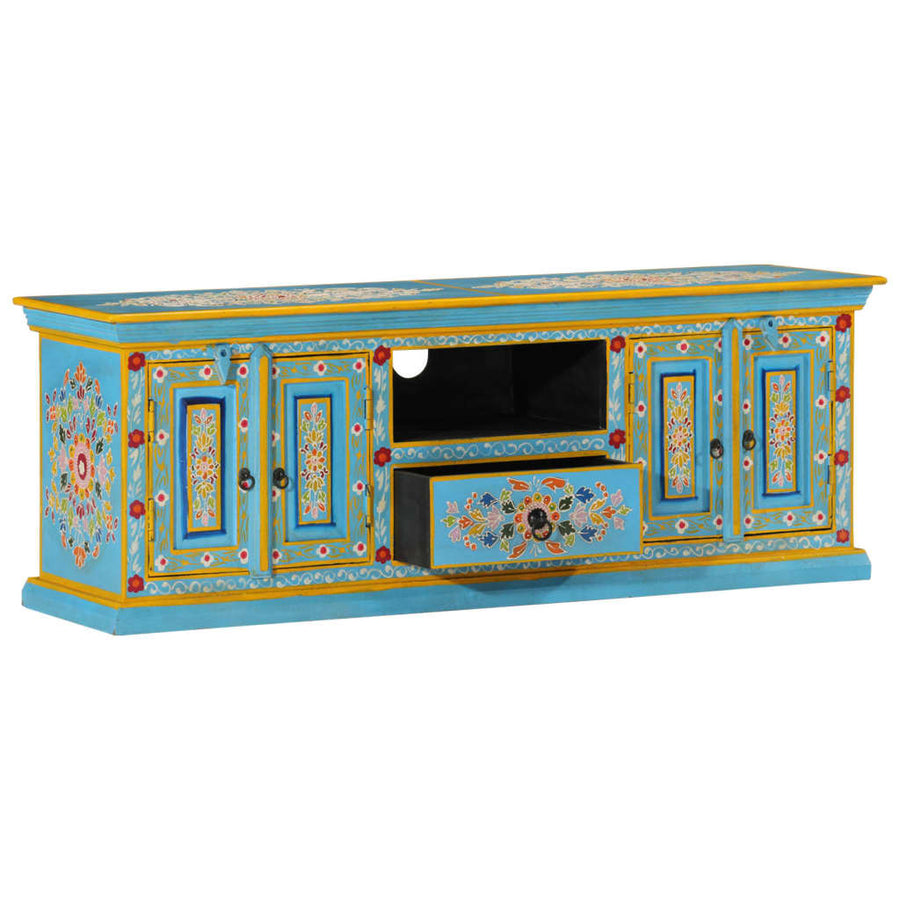 Tv-Meubel Massief Mangohout 110 x 30 x 40 cm Blauw