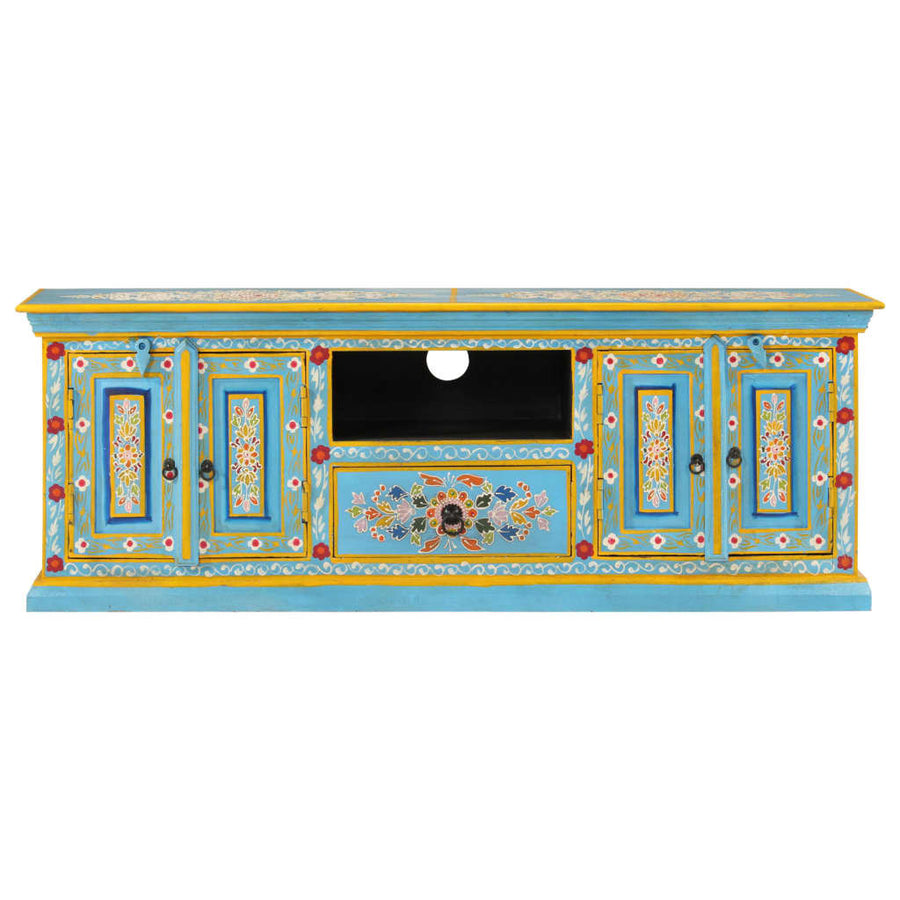 Tv-Meubel Massief Mangohout 110 x 30 x 40 cm Blauw