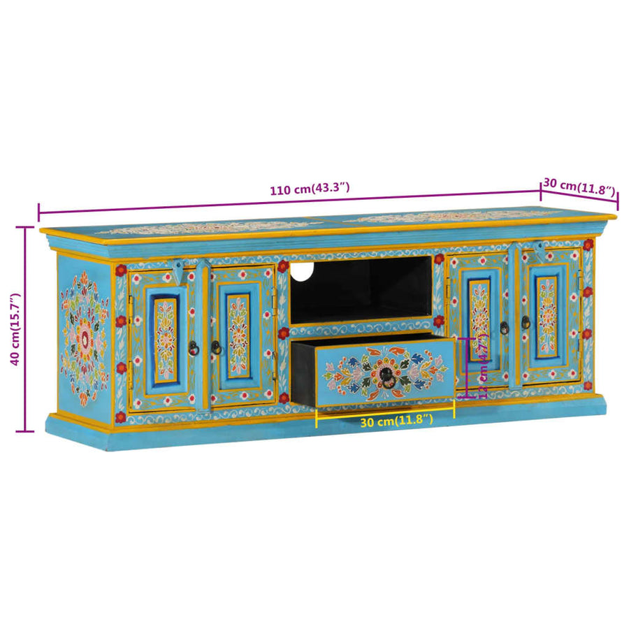 Tv-Meubel Massief Mangohout 110 x 30 x 40 cm Blauw