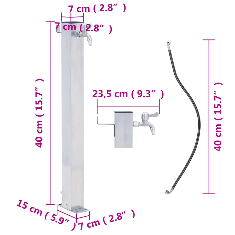 Waterzuil Roestvrij Staal 40 cm Vierkant