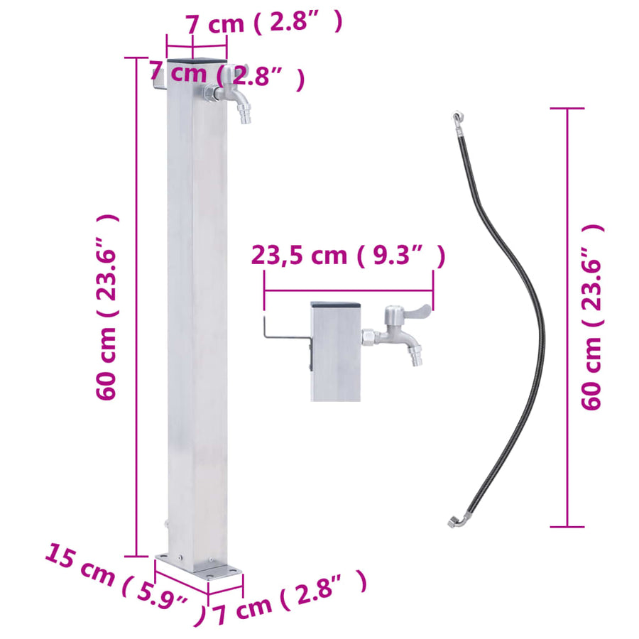 Waterzuil Roestvrij Staal 60 cm Vierkant