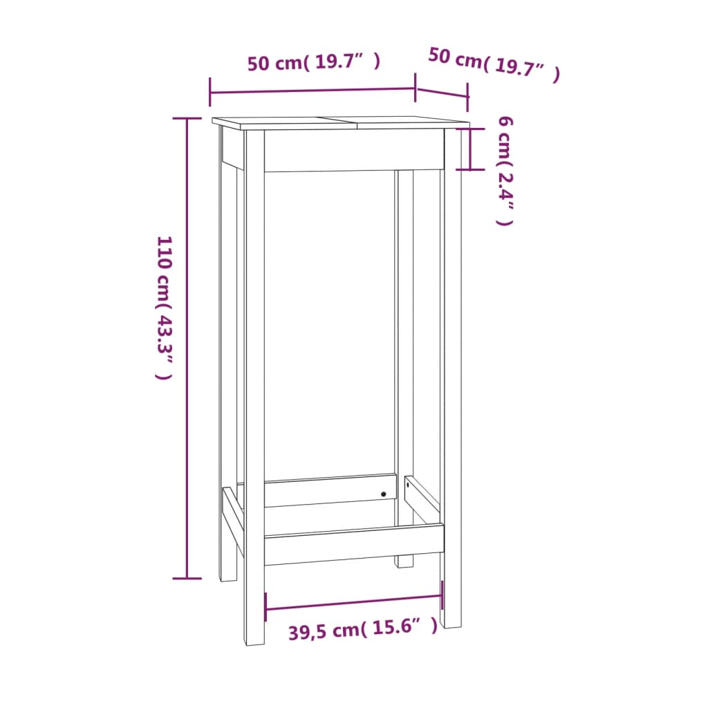 Bartafel Massief Grenenhout 50 x 50 x 110 cm Naturel