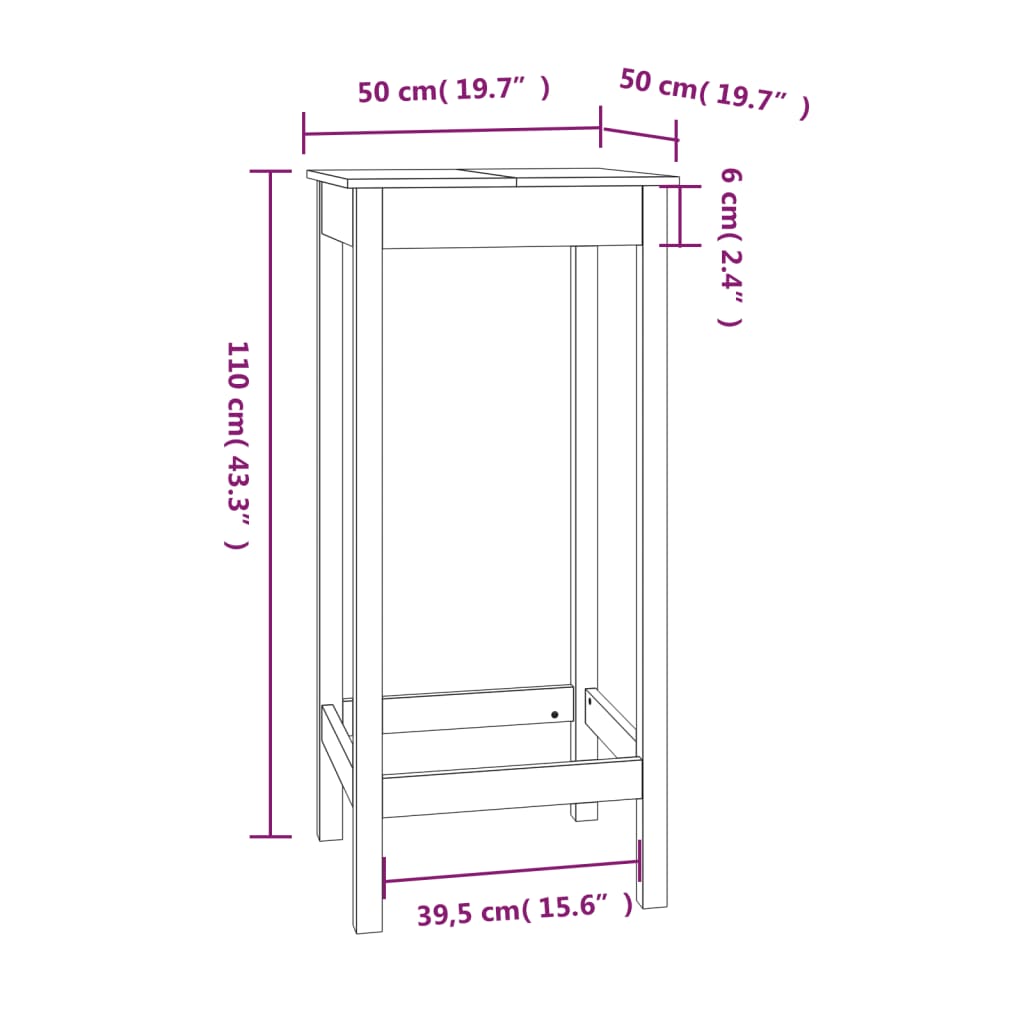 Bartafel Massief Grenenhout 50 x 50 x 110 cm Wit