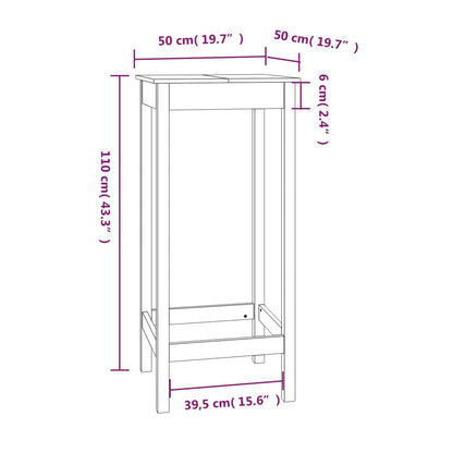 Bartafel Massief Grenenhout 50 x 50 x 110 cm Wit