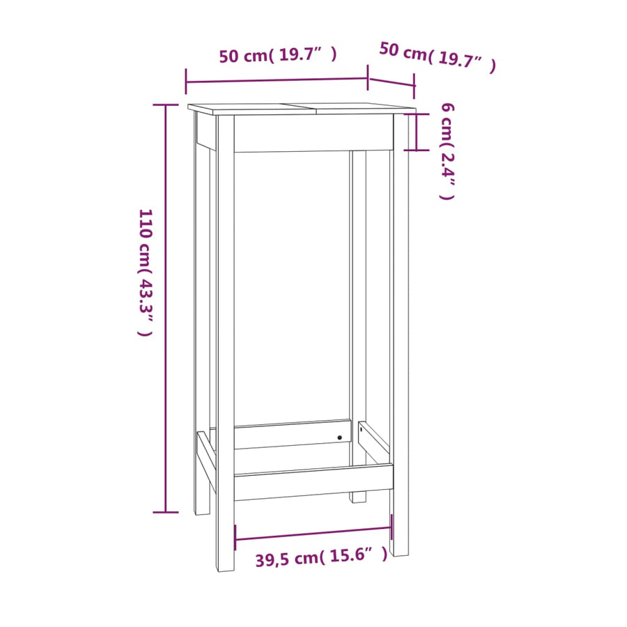 Bartafel Massief Grenenhout 50 x 50 x 110 cm Wit