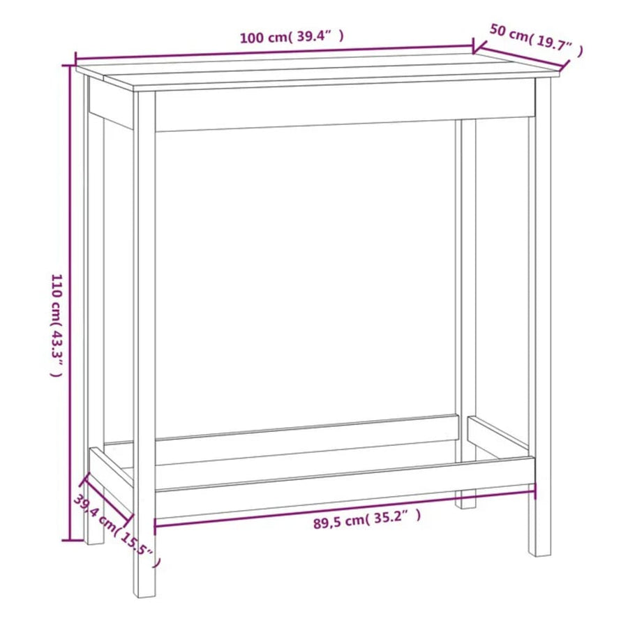 Bartafel Massief Grenenhout 100 x 50 x 110 cm Naturel