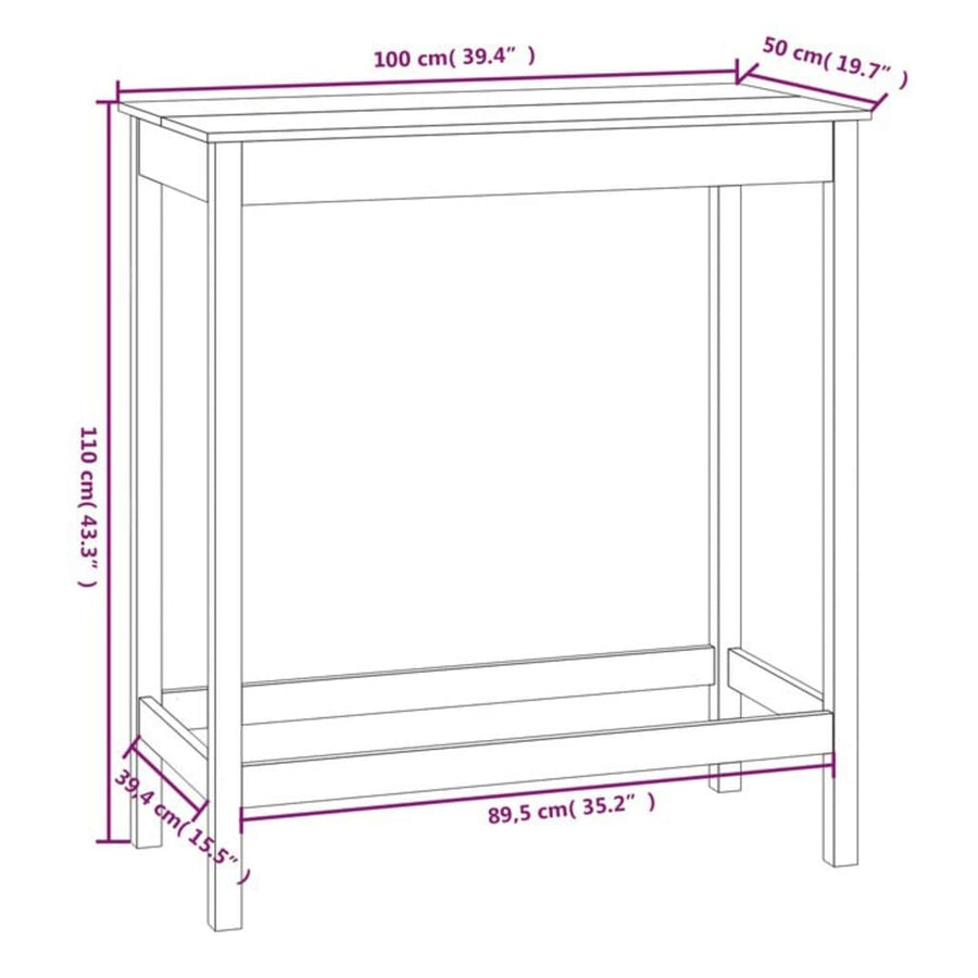 Bartafel Massief Grenenhout 100 x 50 x 110 cm Wit