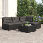 4-Delige Loungeset Met Kussens Poly Rattan Zwart hoek + 2x midden + voetensteun