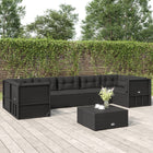 7-Delige Loungeset Met Kussens Poly Rattan Zwart 4x hoek + 3x midden