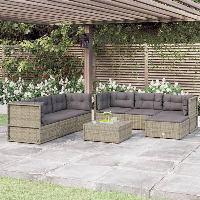 -Delige Loungeset Met Kussens Poly Rattan Grijs 7