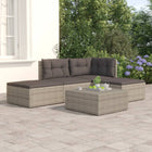 4-Delige Loungeset Met Kussens Poly Rattan Grijs hoek + midden + 2x voetensteun