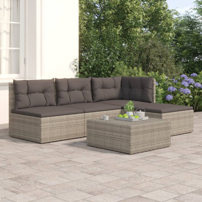 4-Delige Loungeset Met Kussens Poly Rattan Grijs hoek + 2x midden + voetensteun