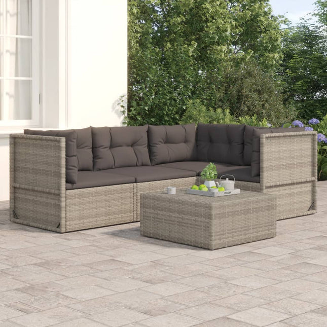 4-Delige Loungeset Met Kussens Poly Rattan Grijs 3x hoek + midden