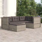 5-Delige Loungeset Met Kussens Poly Rattan Grijs 3x hoek + midden + voetensteun