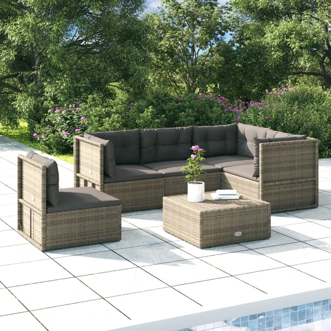 5-Delige Loungeset Met Kussens Poly Rattan Grijs 3x hoek + 2x midden