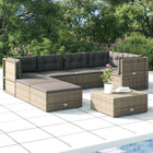 7-Delige Loungeset Met Kussens Poly Rattan Grijs 3x hoek + 2x midden + 2x voetensteun