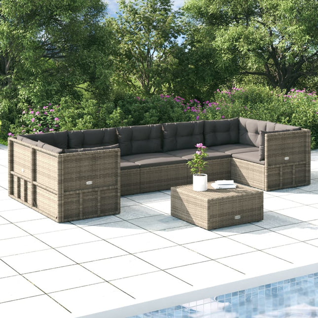 7-Delige Loungeset Met Kussens Poly Rattan Grijs 4x hoek + 3x midden