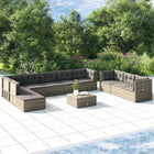 0-Delige Loungeset Met Kussens Poly Rattan Grijs 4x hoek + 5x midden + voetensteun