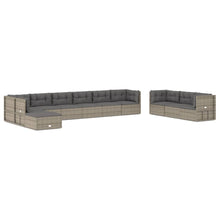 -Delige Loungeset Met Kussens Poly Rattan Grijs 4x hoek + 6x midden + voetensteun