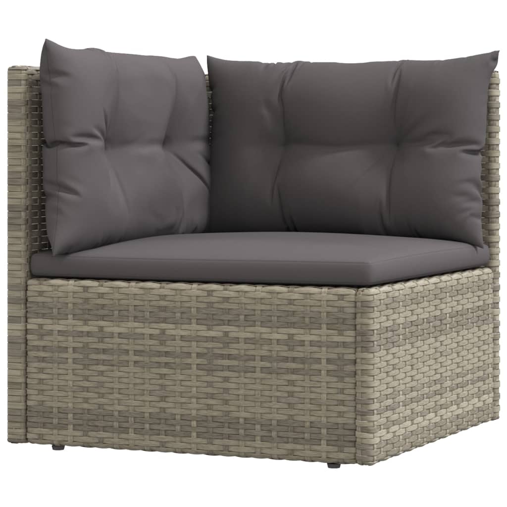 -Delige Loungeset Met Kussens Poly Rattan Grijs 4x hoek + 6x midden + voetensteun