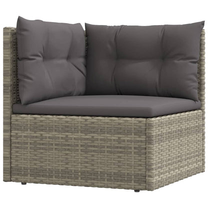 -Delige Loungeset Met Kussens Poly Rattan Grijs 4x hoek + 6x midden + voetensteun