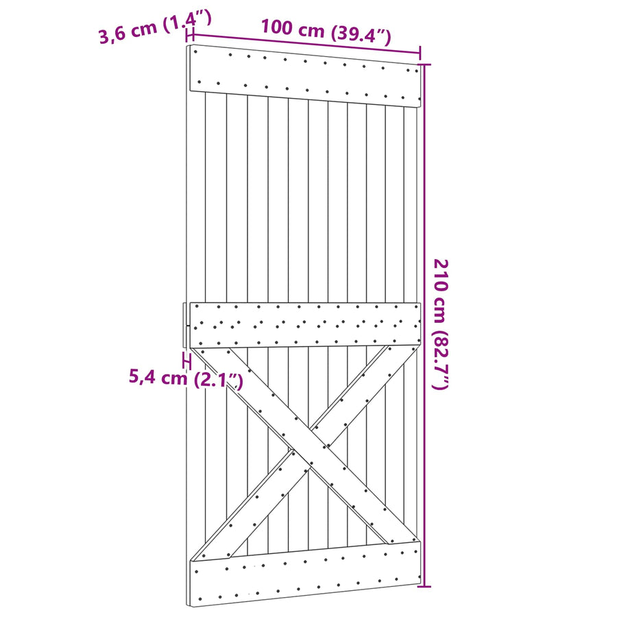 Deur NARVIK Naturel 100 x 210 cm Massief Grenenhout