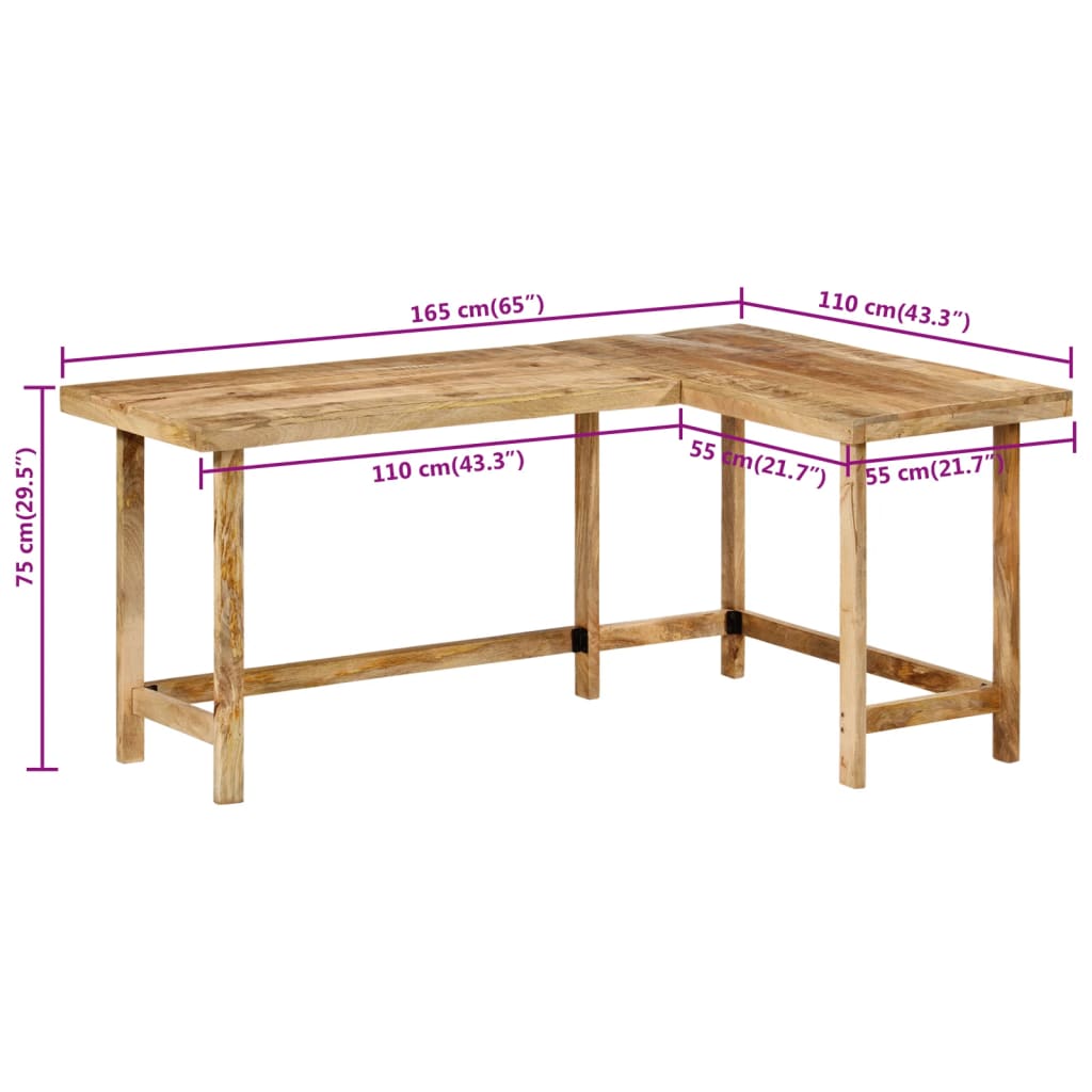 Bureau 165x110x75 cm massief mangohout