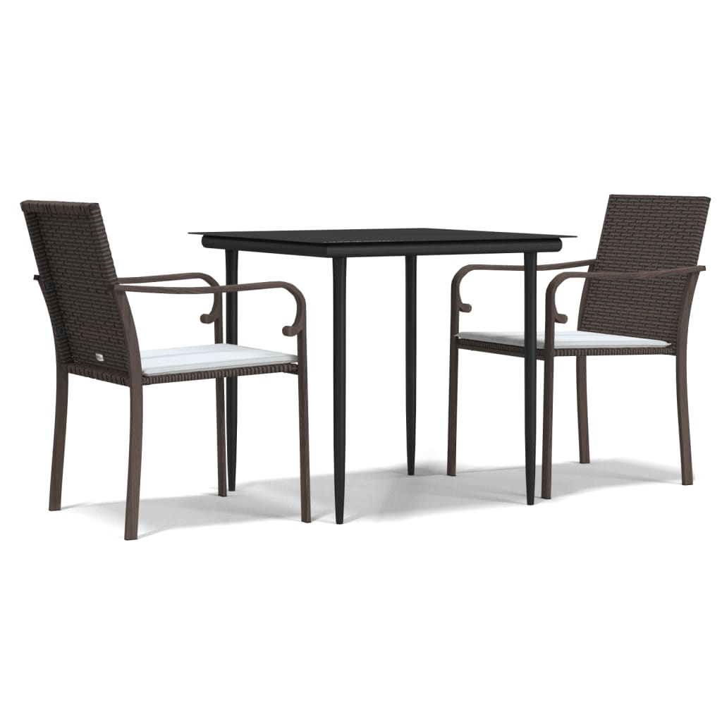 -Delige Tuinset Met Kussens Poly Rattan En Staal 3 80 cm tafellengte Bruin
