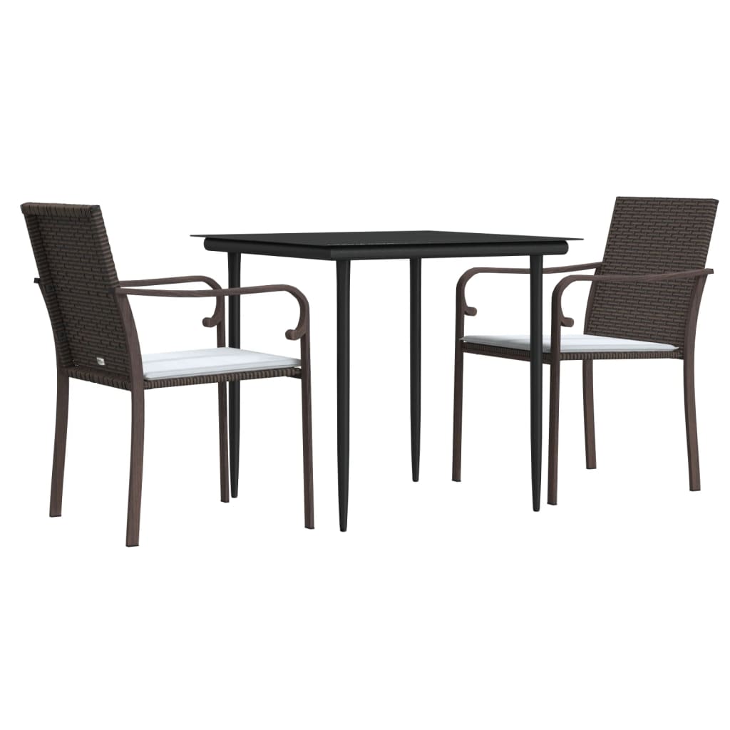 -Delige Tuinset Met Kussens Poly Rattan En Staal 3 80 cm tafellengte Bruin