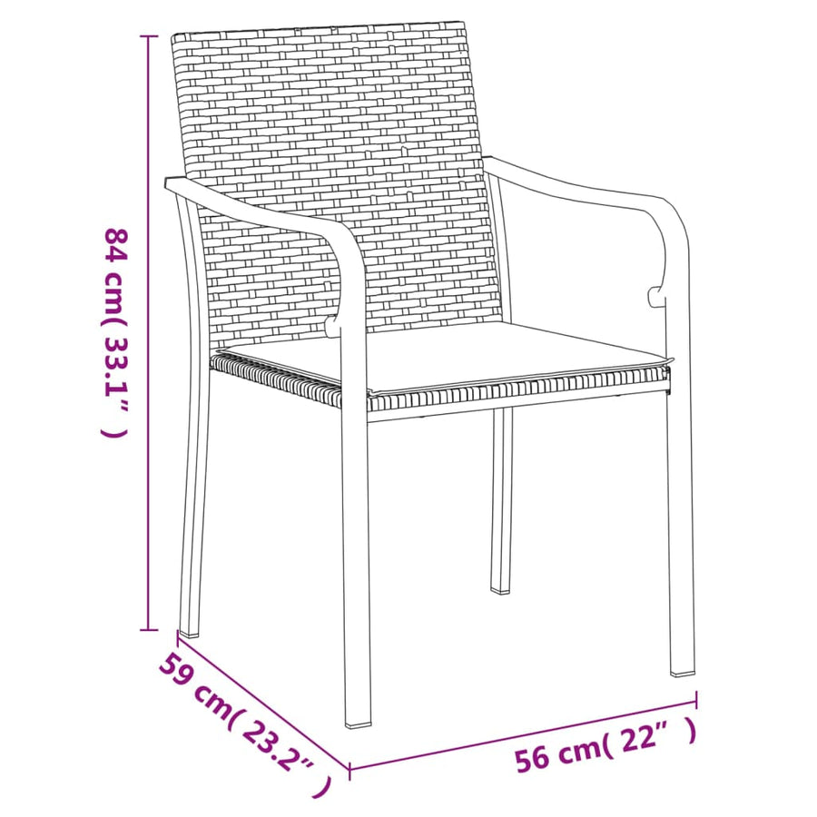 -Delige Tuinset Met Kussens Poly Rattan En Staal 3 80 cm tafellengte Bruin